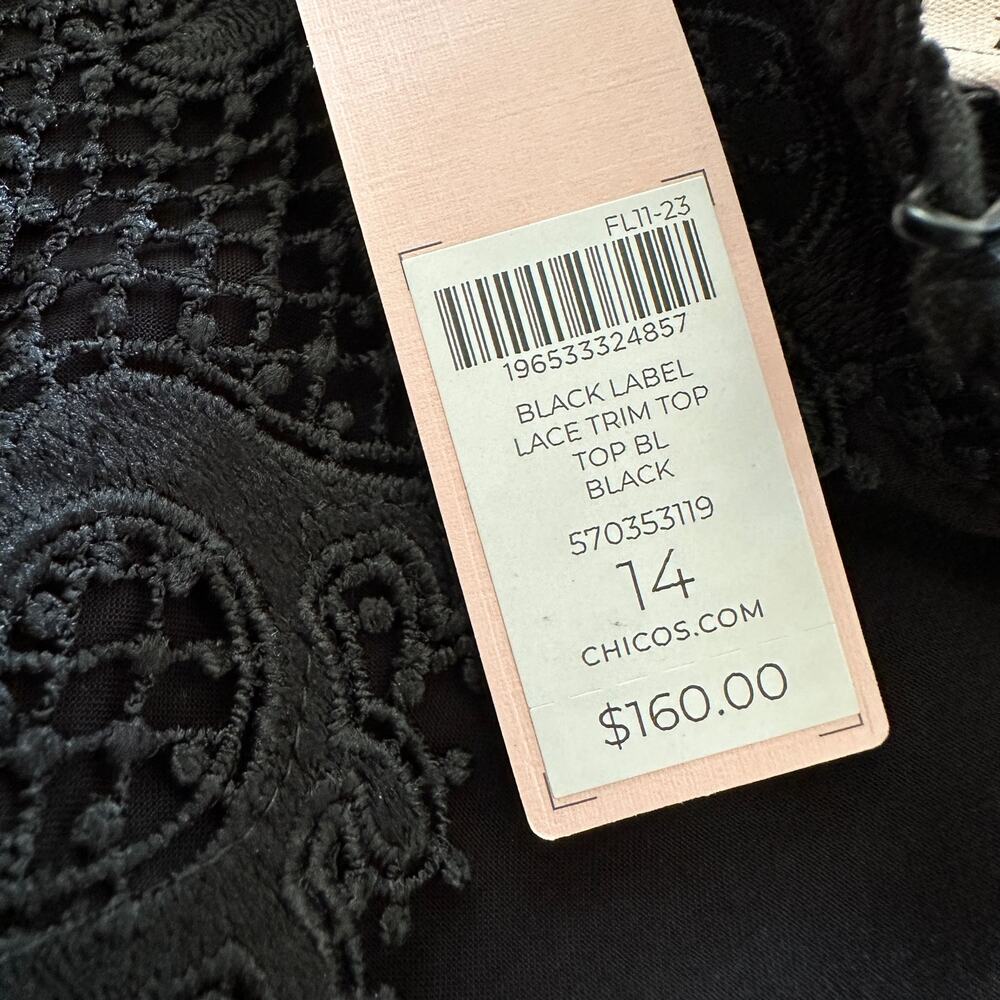 CHICOS Black Label | Womens Lace Trim Top $160 NEW Size 14 Black Whimsigoth Boho - Picture 8 of 16